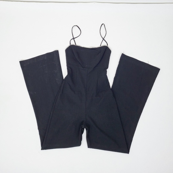 Y2K Rhinestone Flared Jumpsuit Spaghetti Straps Square neckline bell bottoms - Picture 15 of 16